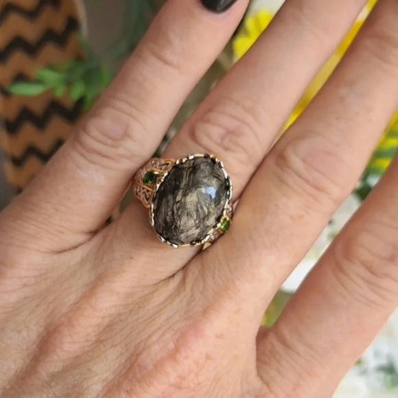 Natural Willemite & Chrome Diopside Ring In 925 Sterling Silver - Picture 3 of 7